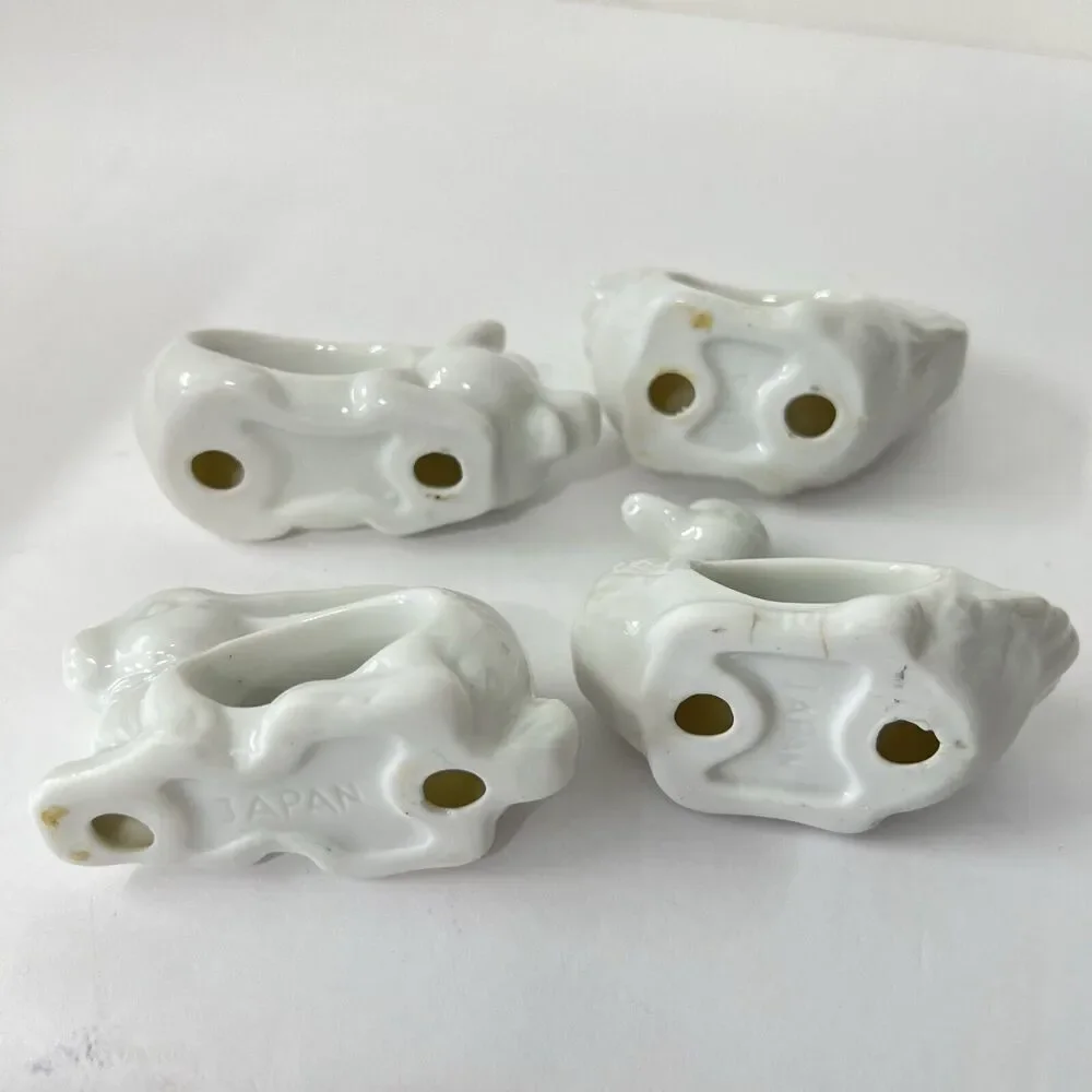 Vintage 1984 White Ceramic Farm Animal Napkin Rings Holders Set 4 Japan
